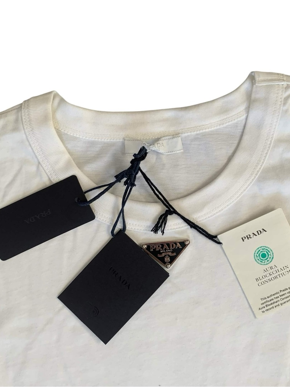 Prada White Short Sleeve Crew Neck Tee - Picture 3 of 4